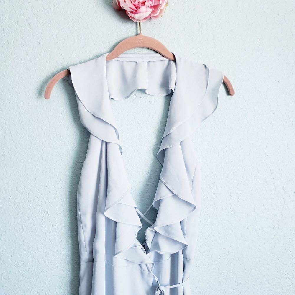 Wayf The Riley Lace-Up Back Wrap Evening Dress in Ocean Mist - Picture 5 of 9